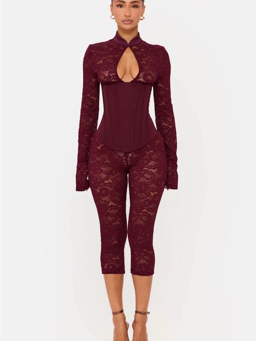 BRAND NEW (with tags & bag) Murci Lace Corset Jumpsuit in Wine